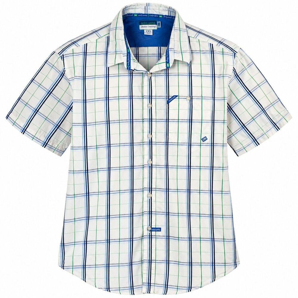 Ecko Mens Shirt 2XL XXL green Y2K plaid button down hip-hop classic casual Vtg